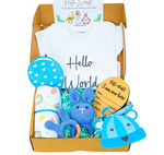 The Baby First Box New Born Newborn Bundle: Onesie, Muslin Swaddle, Crochet Rattle and Baby Announcement Plaque | Baby Shower Gifts | Baby Gift Hamper | Pack of 5