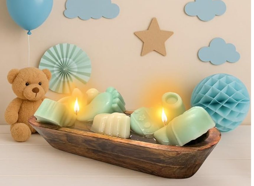 Baby Gift Hamper Candle with (Vanilla Scented) – Newborn Essentials Set for Boys & Girls – Baby Shower, Gift Basket, Baby Gift Basket, Adorable Blue Gift Set (Blue)