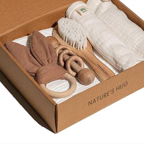 littlu New Born Baby Gifts | Baby Shower Gifts | Newborn Baby Essentials | Eco Friendly | Premium Baby Products | Pack Of 6 (Brown, White)