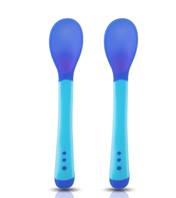 Tiny Love Heat Sensitive Baby Feeding Spoons Set|Food Grade PP Kids & Baby Spoon with Soft Silicone Tip| Color changing| BPA Free| FDA Apporved|2 pcs Blue,13 centimeter