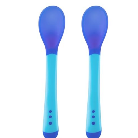 Tiny Love Heat Sensitive Baby Feeding Spoons Set|Food Grade PP Kids & Baby Spoon with Soft Silicone Tip| Color changing| BPA Free| FDA Apporved|2 pcs Blue,13 centimeter
