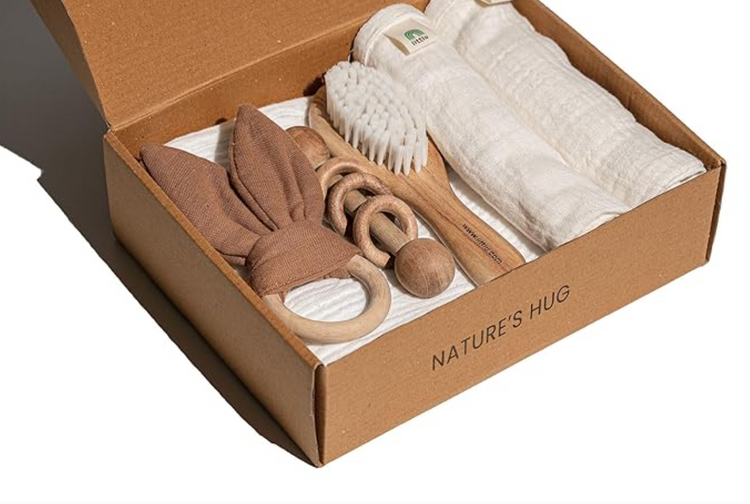 littlu New Born Baby Gifts | Baby Shower Gifts | Newborn Baby Essentials | Eco Friendly | Premium Baby Products | Pack Of 6 (Brown, White)