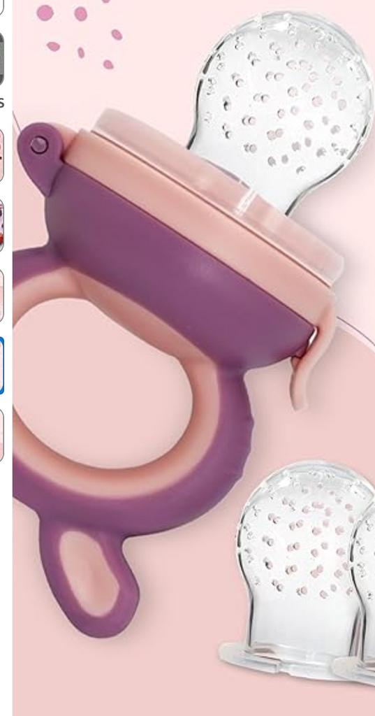 Silicone Food/Fruit Nibbler with Extra Mesh, Soft Pacifier/Feeder, Teether for Baby, Infant, Bunny Violet & Pink